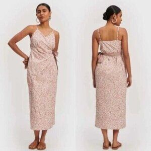 Reistor Organic Cotton Strappy Coral Rush Pink Floral Wrap Dress Size L